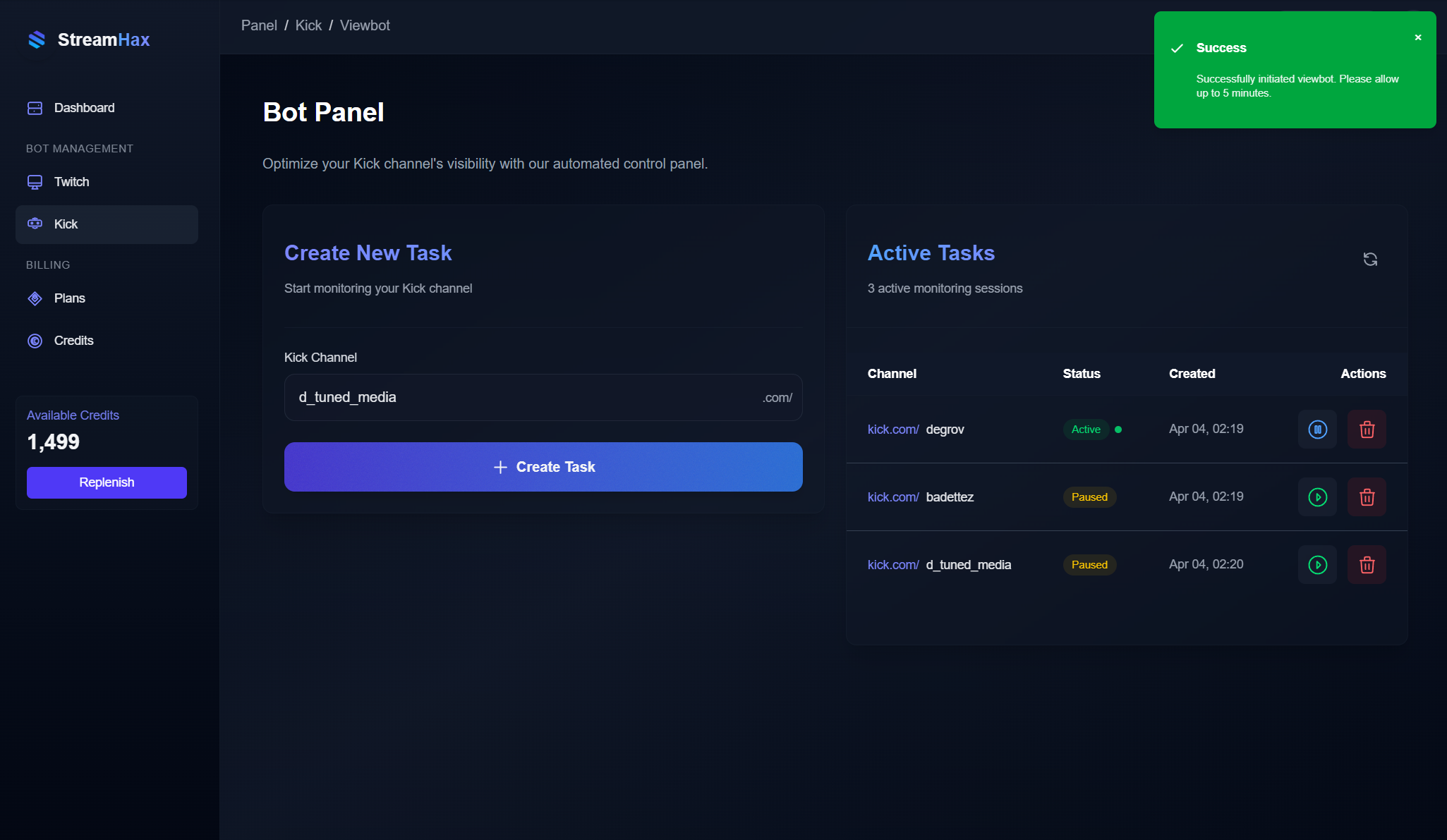 Kick Viewer Bot Dashboard - Safe View Bot Technology